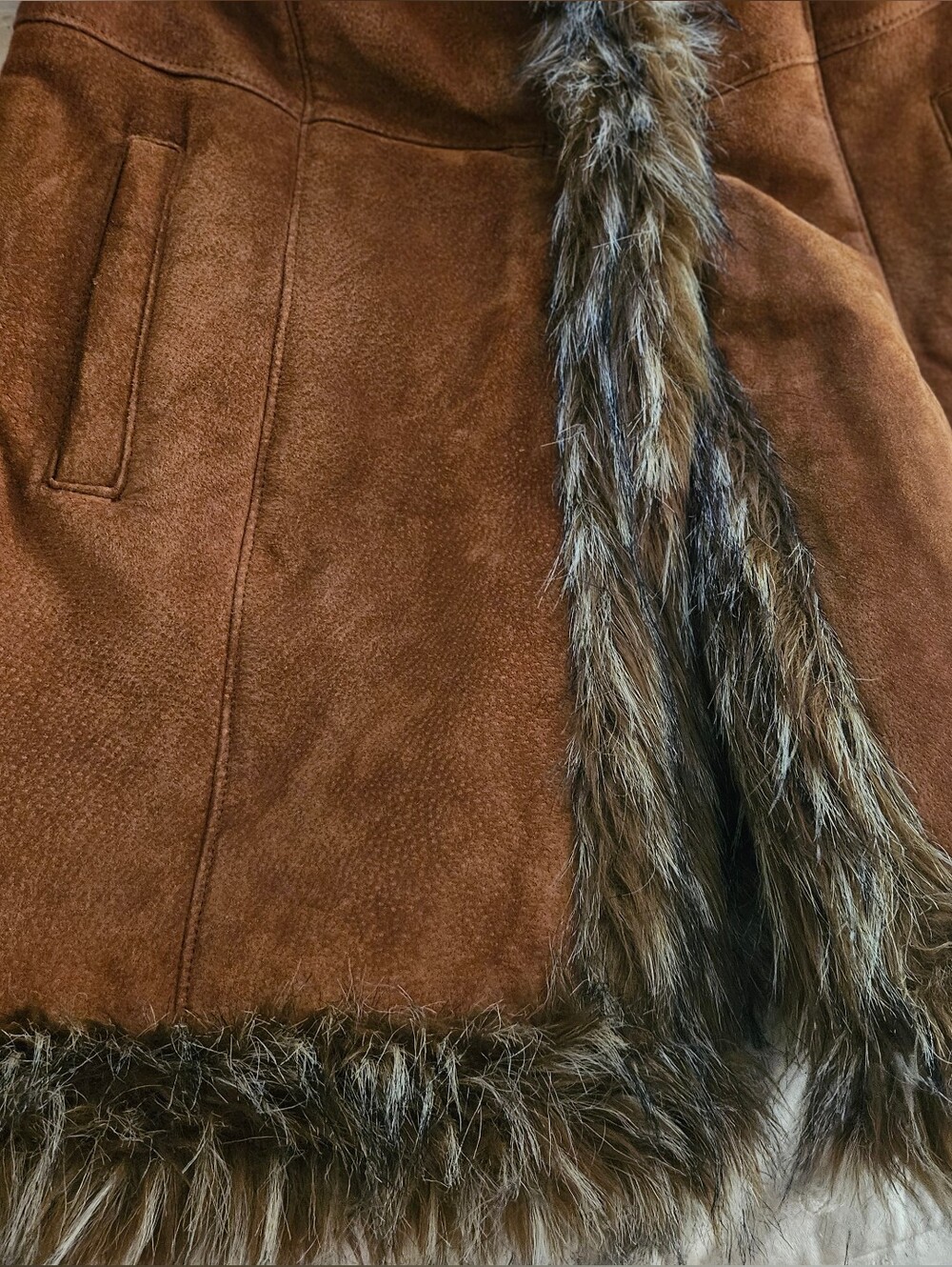 Large Brown Wilsons Leather Faux Fur Trimmed Suede Coat - Picture 4 of 7